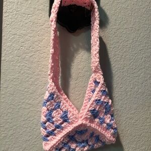 Handmade Pink and Blue Crochet Bag
